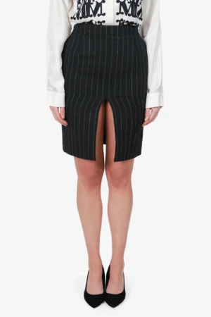 Saint Laurent Grey Wool Striped Midi Skirt Size 34