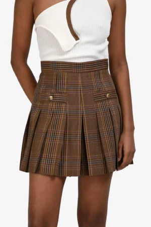 Sandro Brown Plaid Pleated Mini Skort Size 36