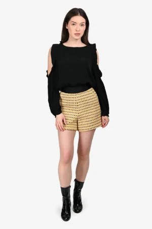 Maje Yellow/Black Tweed High Waisted Shorts Size 34