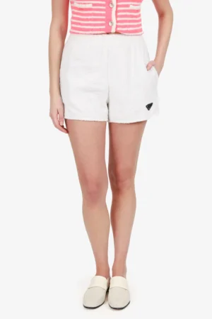Prada White Cotton Terry Logo-Plaque Shorts Size 38