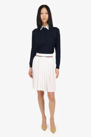 Miu Miu White Pleated 'Miu Miu' Knit Waistband Skirt Size 38