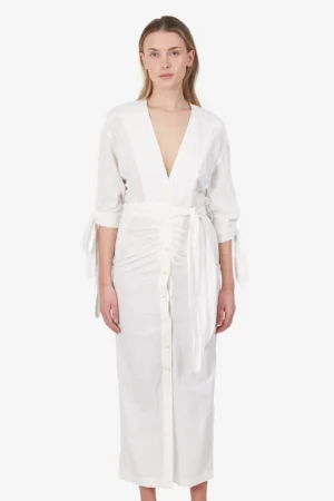 The Attico White Ruched Belted Shirt Dress Size 42