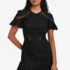 Zimmerman Black Cotton Crochet Short Sleeve Mini Dress Size 0