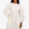 Jil Sander Cream Linen Puff Sleeve Maxi Dress Size 34