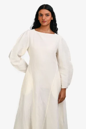 Jil Sander Cream Linen Puff Sleeve Maxi Dress Size 34