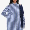 Sacai Blue/White Striped Navy Silk Drape Detail Button Down Shirt Dress Size 2