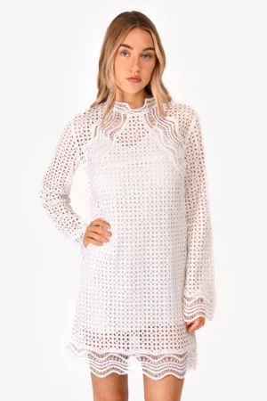 IRO White Crochet Long Sleeve Mini Dress with Slip Size 36