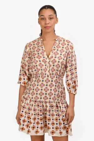Maje Cream Tricolour Silk Midi Dress Size 40