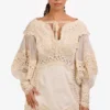 Zimmermann Cream Linen/Silk Embroidered Long Sleeve Short Dress Size 3