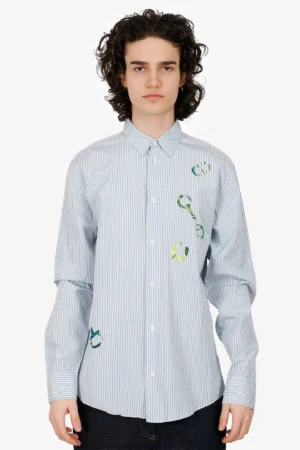 Hermès Blue/White Striped Horsebit Print Long Sleeve Shirt Size 39 Mens