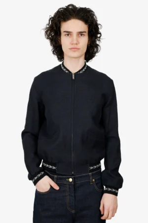 Saint Laurent Navy Embroidered Bomber Jacket Size 44 Mens