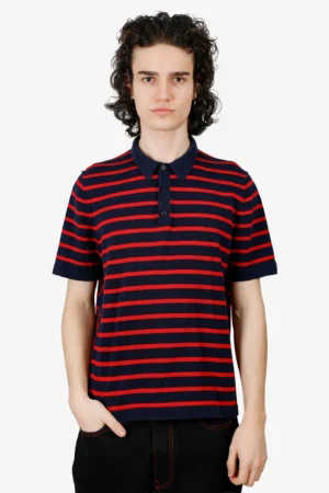 Burberry Red Striped Cotton Polo T-shirt Size L Mens