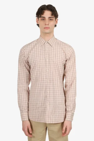 Prada Brown Check Button Down Shirt Size 39 Mens