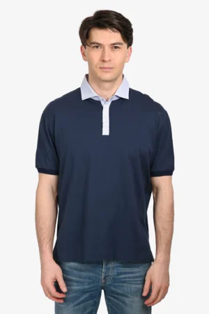 Brunello Cucinelli Blue Cotton/Poplin Polo Shirt Size 56 Mens