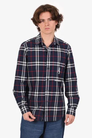 Burberry Blue Check Button Up Unicorn Patch Shirt Size M Mens