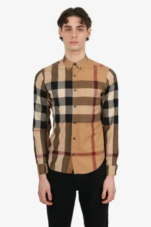 Burberry Brown Nova Check Button Down Shirt Size S Mens