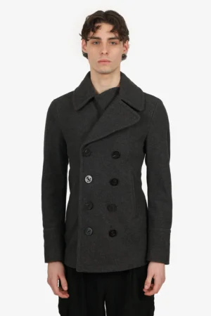Burberry Grey Wool/Cashmere Double Breasted Peacoat Size S Mens