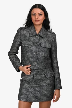 Self-Portrait Black/Metallic Bouclé Crystal Embellished Buttoned Jacket Size 2