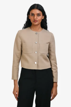 Theory Beige Cotton/Wool Tweed Cropped Jacket Size 0