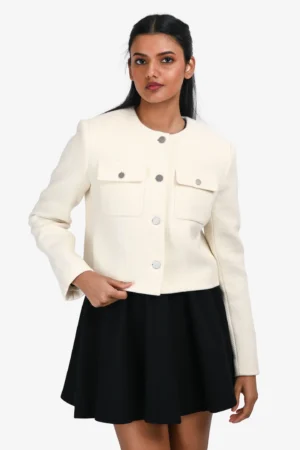 Theory Cream Cotton/Wool Tweed Cropped Jacket Size 2