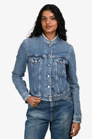 Acne Studios Blue Denim Distressed Detailed Cropped Jacket Size 36