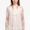 Faith Connexion White Silk Lace Detail Long Sleeve Scarf Detail Blouse Size XS
