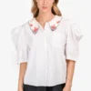 Miu Miu 2019 White Floral Embroidered Collar Button-Up Top Size 44