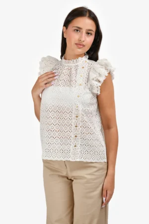 Ulla Johnson White Cotton Eyelet Button Down Top Size 2